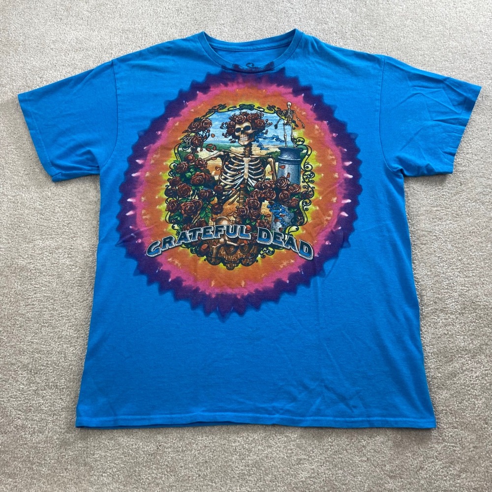 Liquid Blue Grateful Dead T-Shirt Men Large Blue Bertha Skeleton Roses Tie Dye